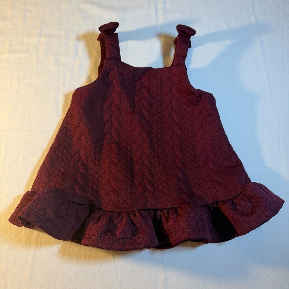 Rare Edition 9M Jumper Dress Baby Girls Burgundy Textured Cable Knit Fall Ruffl